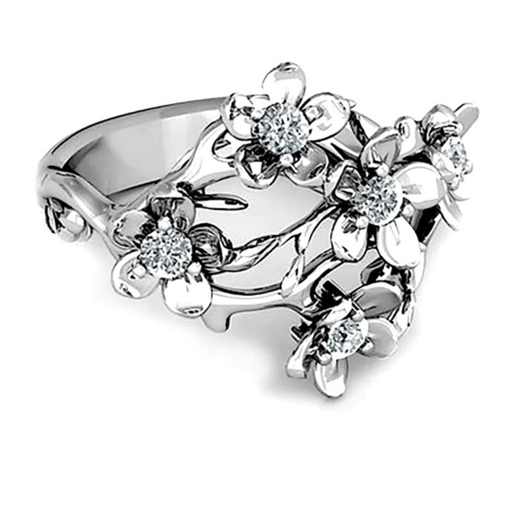 Beautiful and Classy 14k White Gold Silver Diamond Flower Ring unique